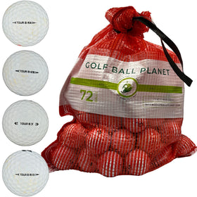 Golf Ball Planet 72 Tour B mix closeup showing model variety for practice