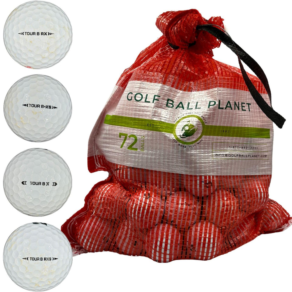 Golf Ball Planet 72 Tour B mix closeup showing model variety for practice