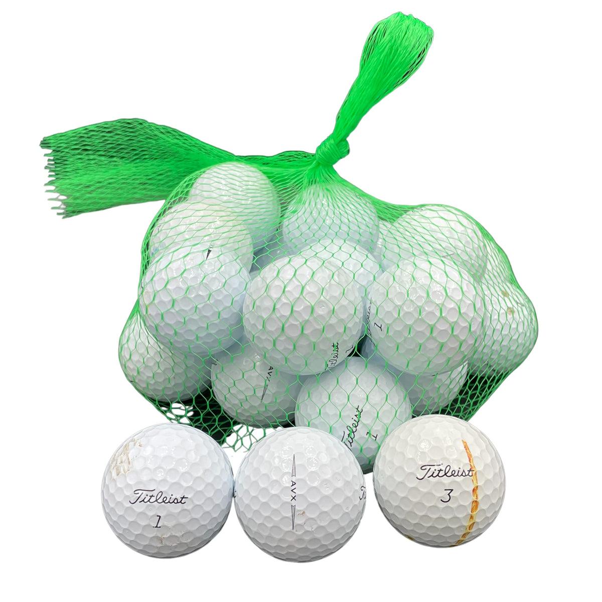 Golf Ball Planet AVX used pack; white balls ready for practice rounds.