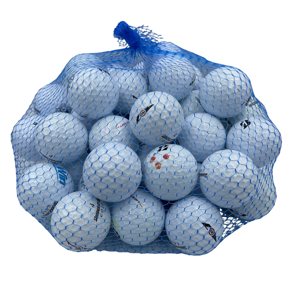 Golf Ball Planet 50-pack used mix, near mint white balls ready for practice.