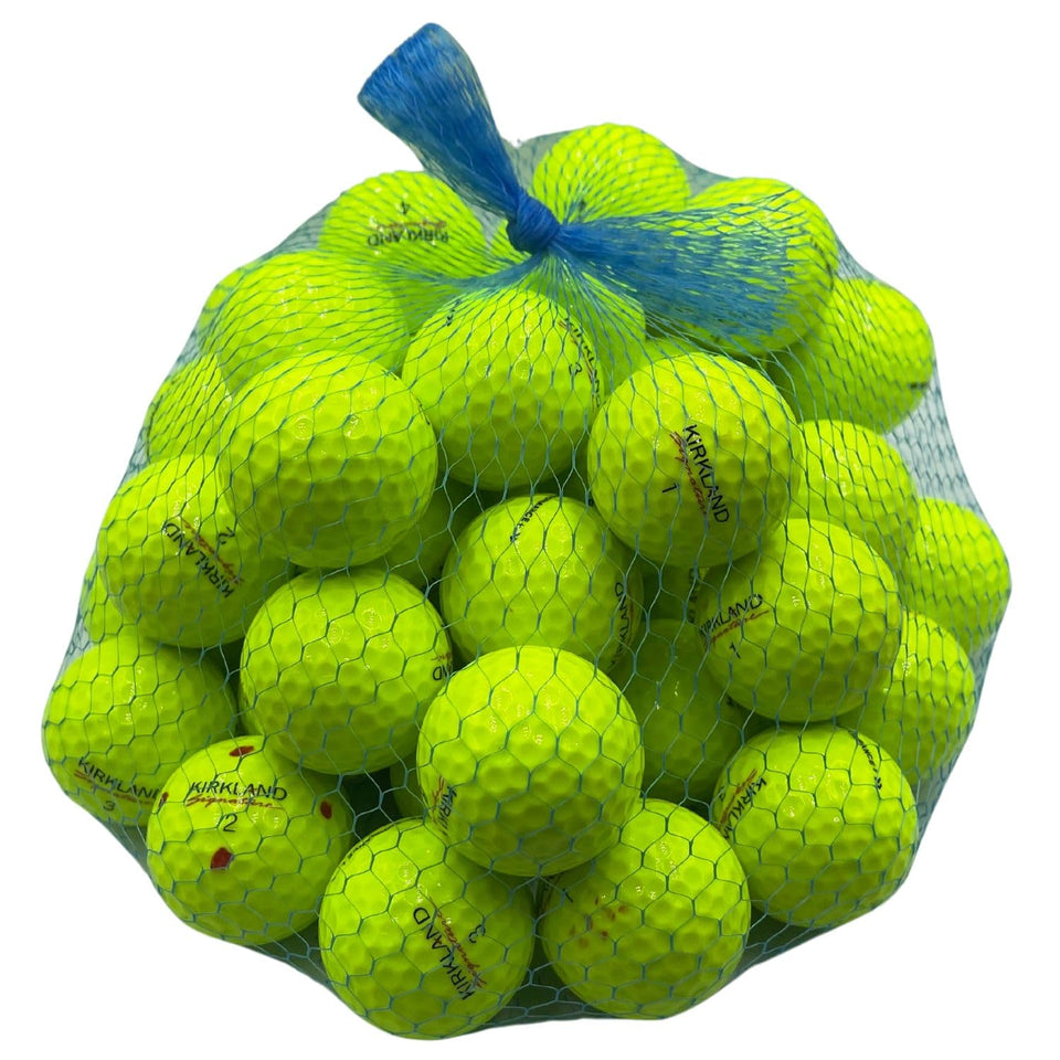 Golf Ball Planet Kirkland Signature 5A Mint Yellow 50-pack front view for easy visibility on the course