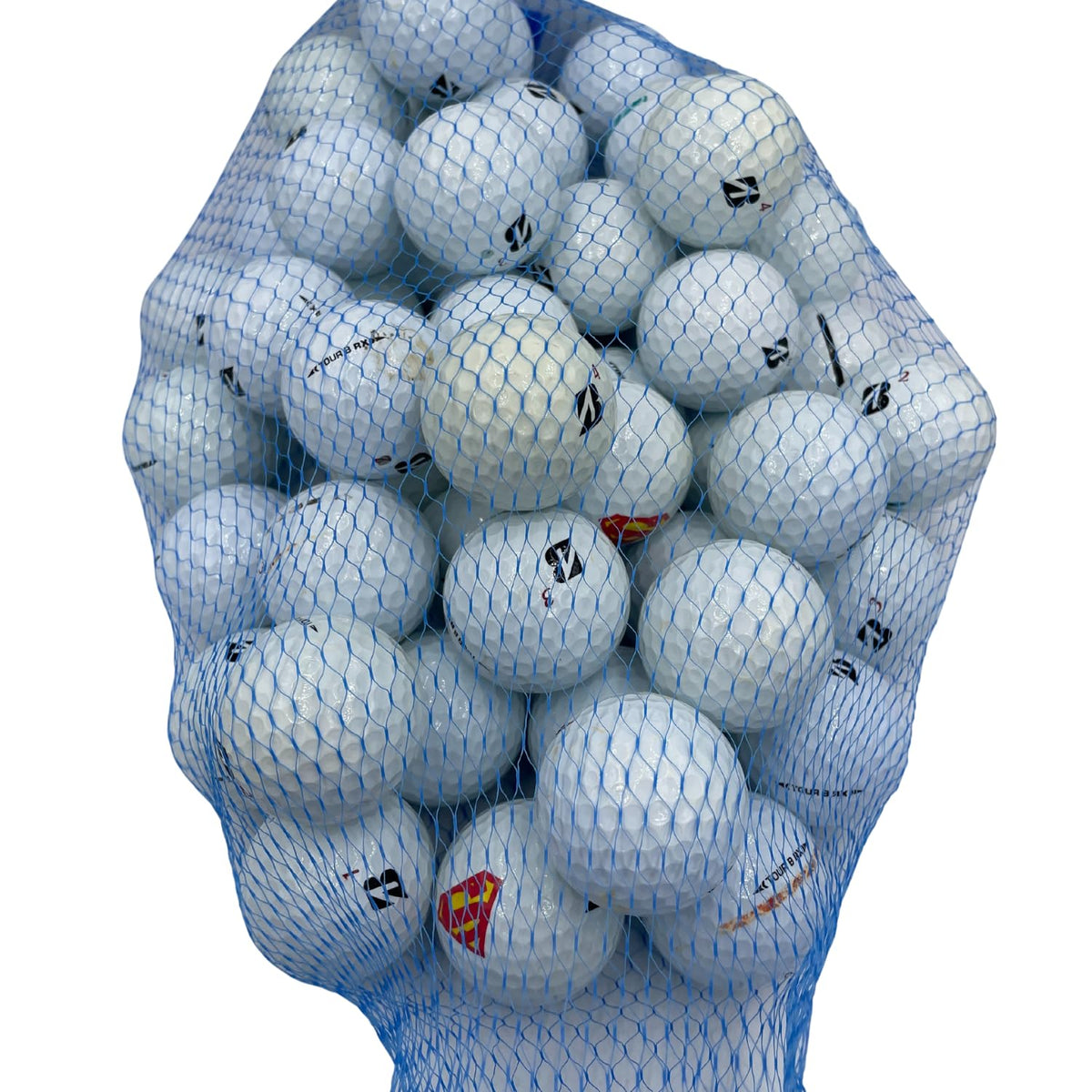 Golf Ball Planet Tour B RX used balls front view for practice sessions.