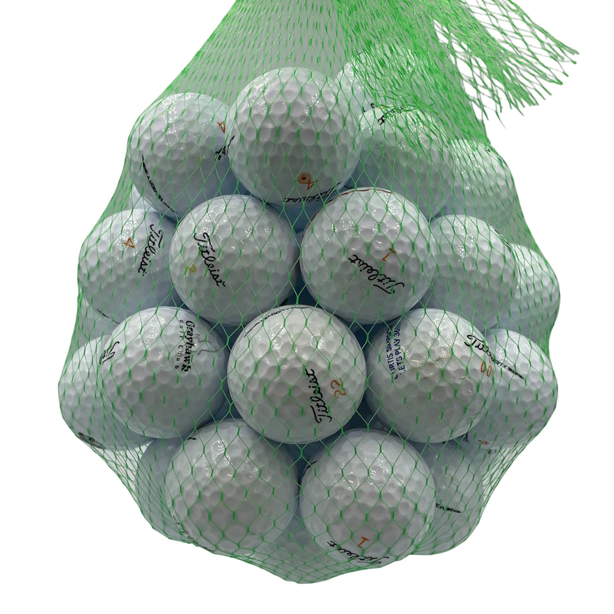 Golf Ball Planet Velocity used balls closeup in white with near mint appeal for play