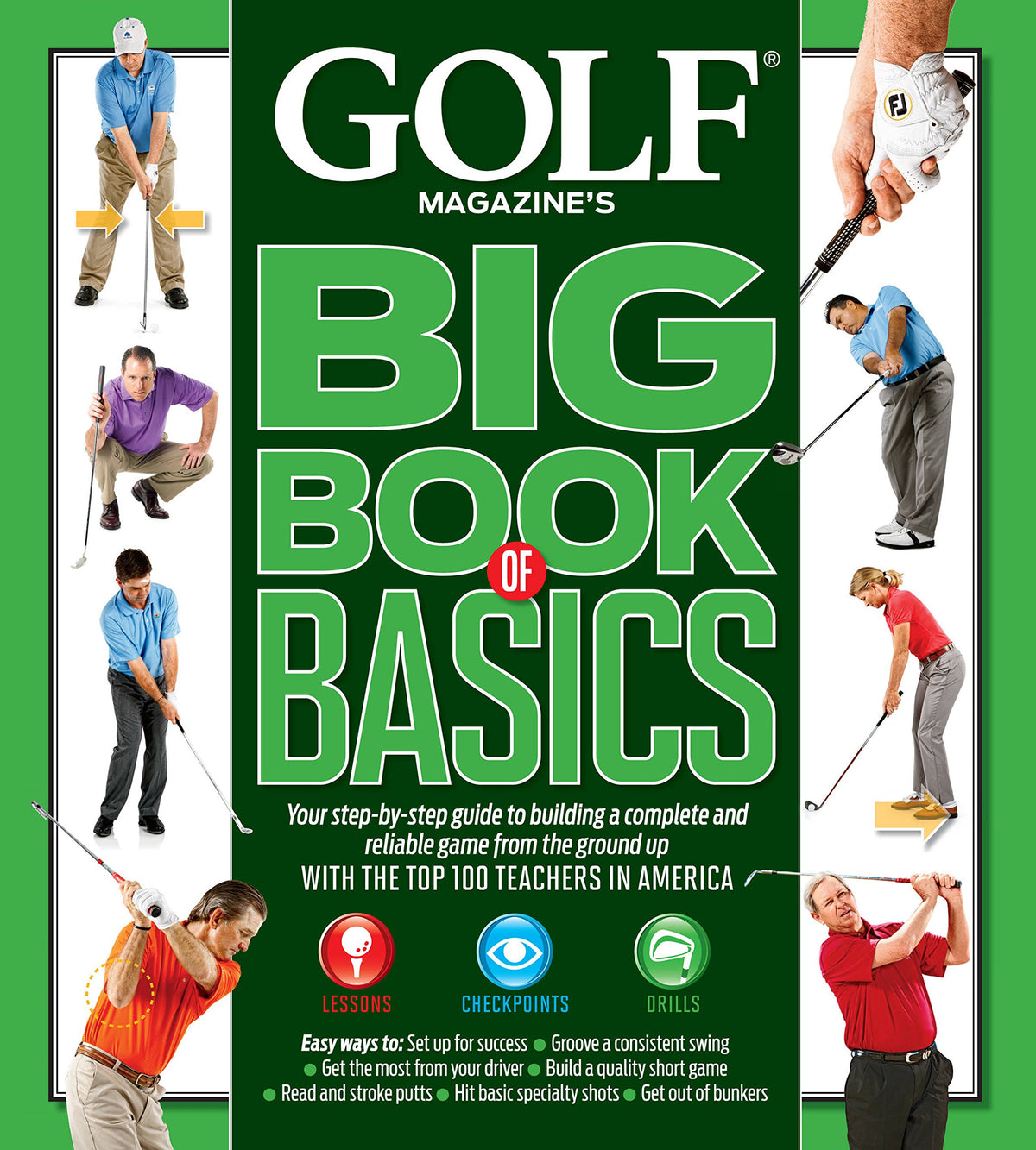 Golf Big Book of Basics cover featuring expert guidance to improve swing mechanics.