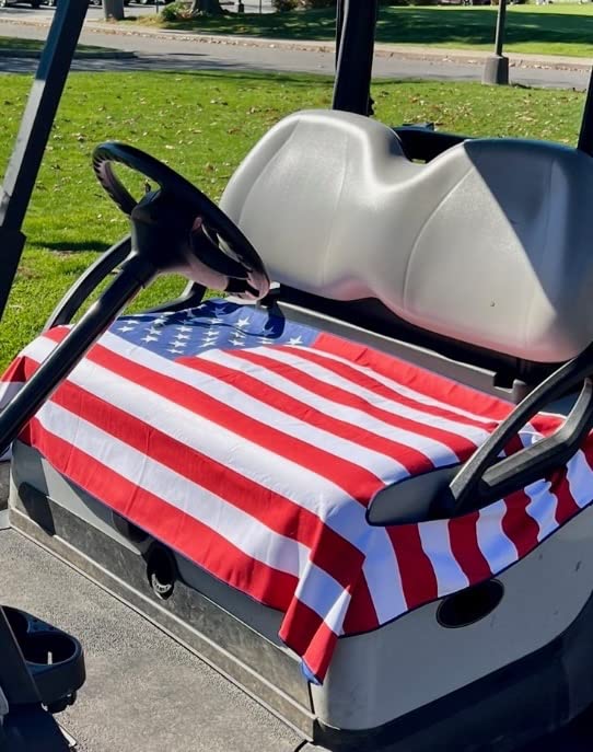 Golf Cart Essentials American Flag seat cover provides soft comfort for sunny rides.