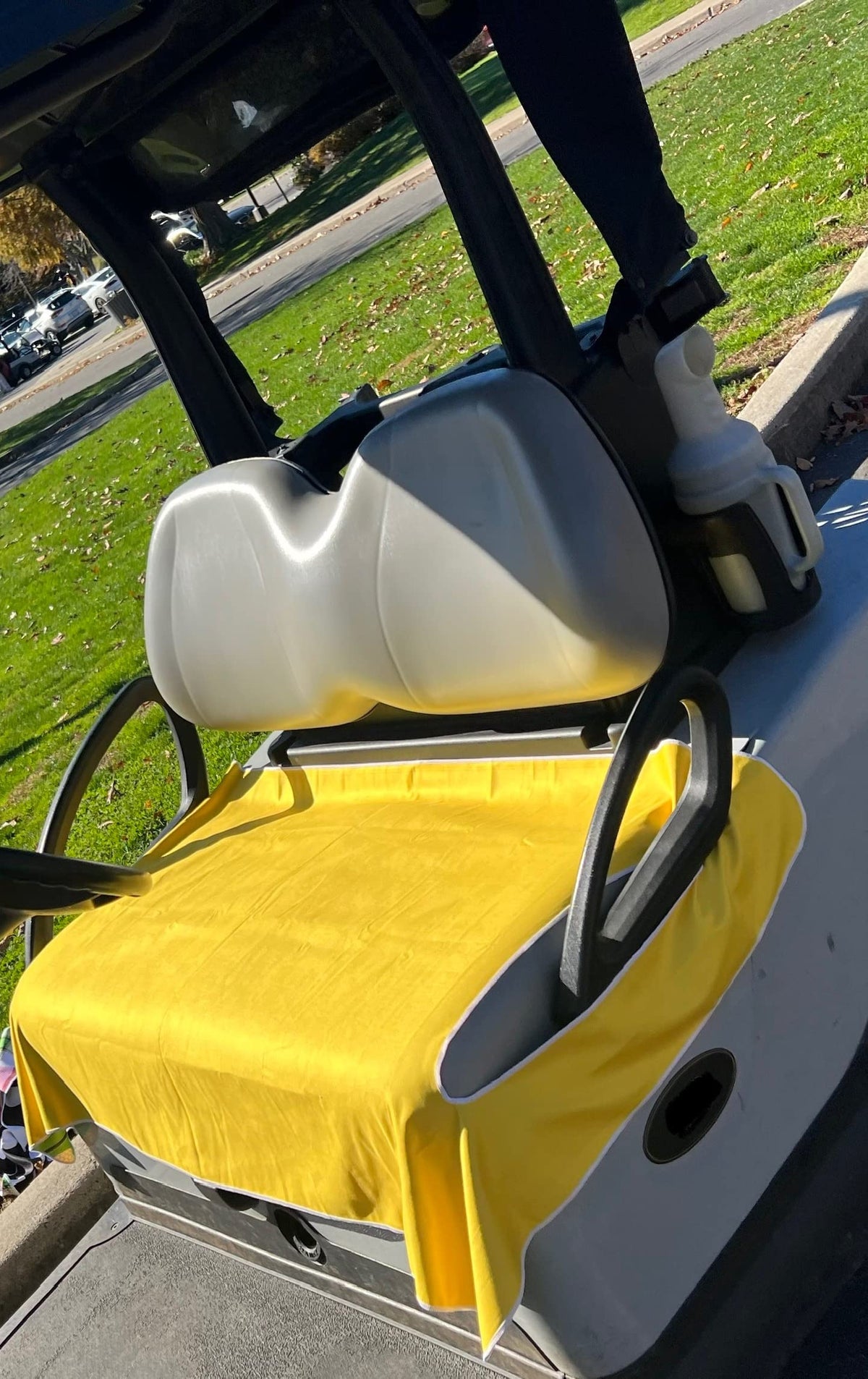 Golf Cart Essentials black and white polka dot seat cover adds bold style