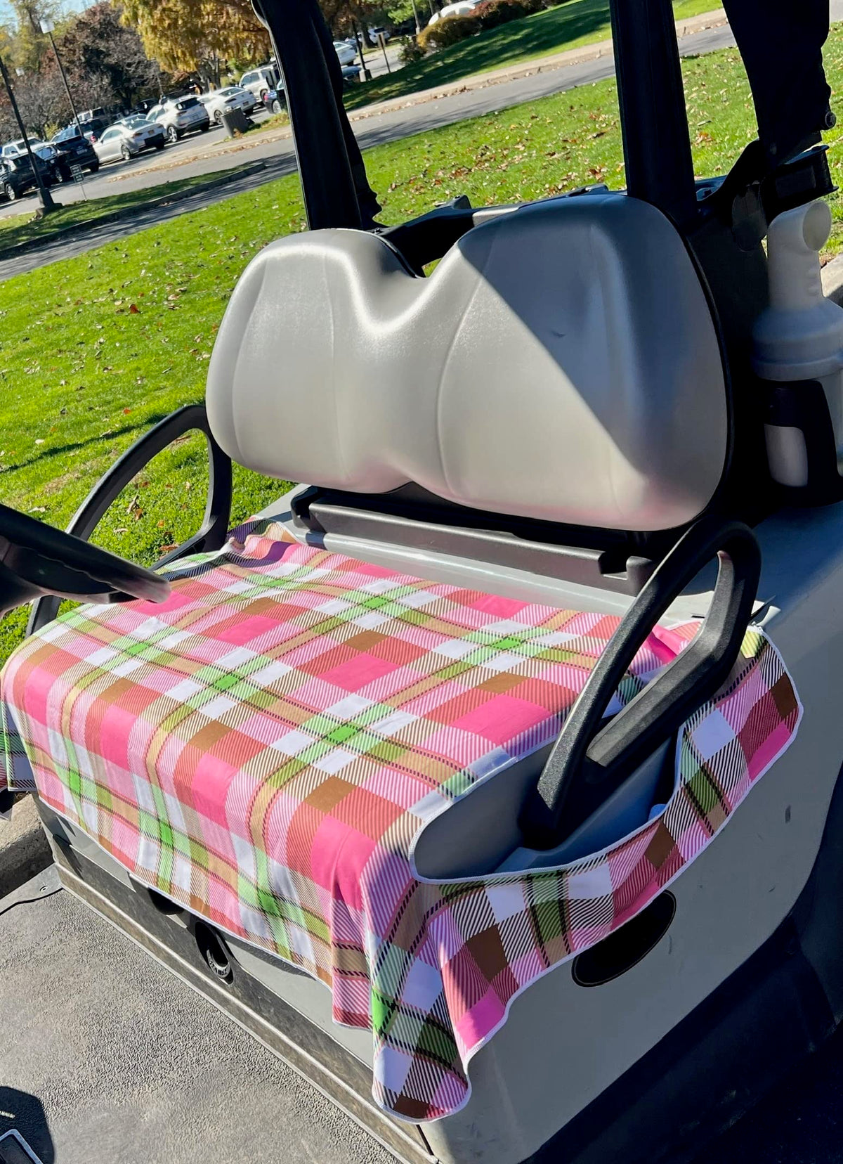Golf Cart Essentials 52x30 inch blanket doubles as seat protection and warmth.