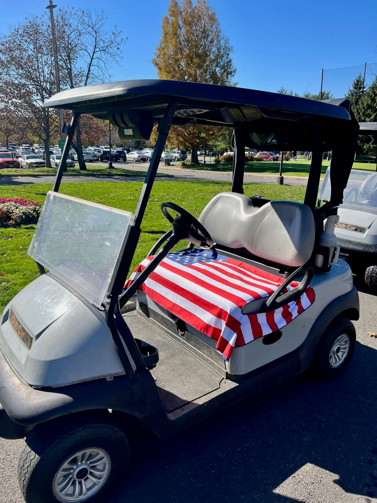 Golf Cart Essentials Polka-dot seat cover offers non-slip security.