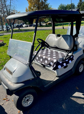 Golf Cart Essentials reversible seat cover with two designs for versatile styling.