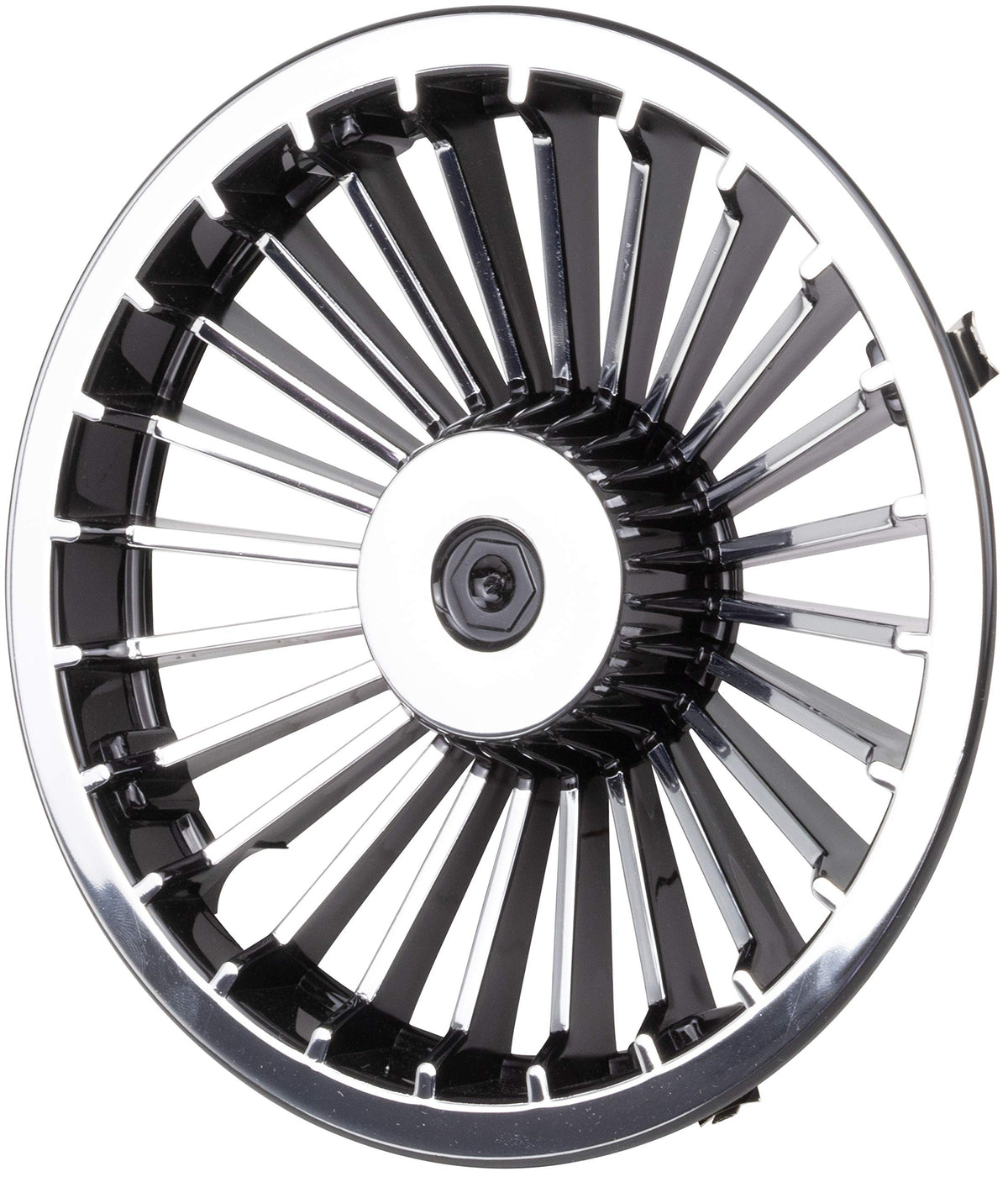 Golf Cart King 8in turbine wheel cover front view with glossy black and silver finish