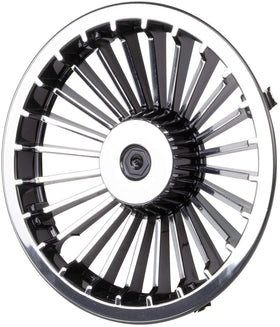 Golf Cart King 8in turbine wheel cover front view with glossy black and silver finish