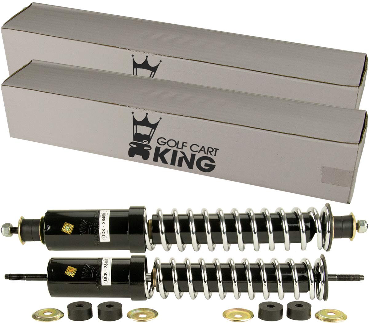 Golf Cart King EZGO front heavy duty coil shocks with assembly view and weight handling benefit