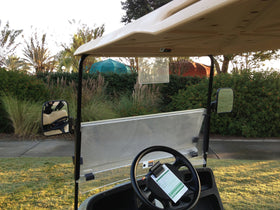 Golf cart side view mirror left: adjustable, wide view for safer navigation.