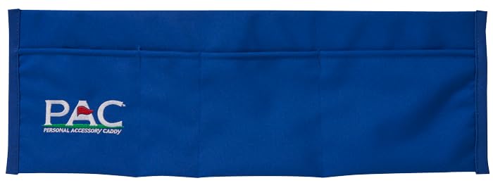 Golf PAC blue mounted on windshield keeps essentials secure on the cart.