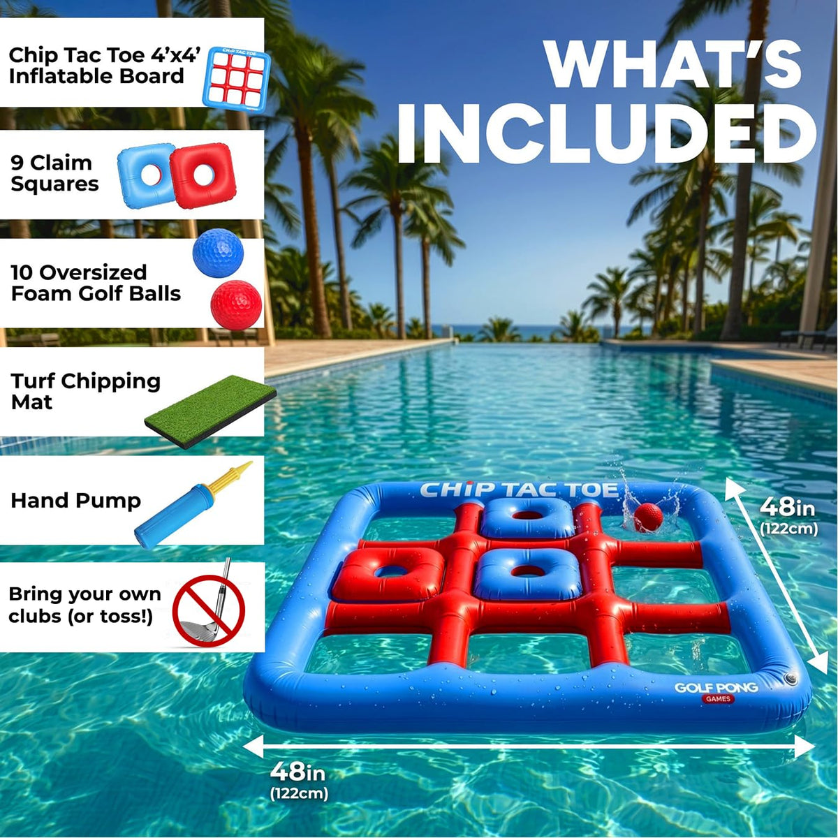 Golf Pong Chip Tac Toe chipping balls provide soft, safe pool play for everyone.