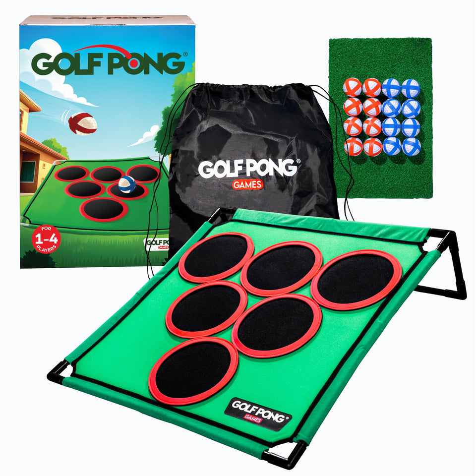 Golf Pong game set assembled for easy backyard play and quick setup.