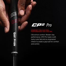 Golf Pride CP2 Pro grip showcases Control Core technology reducing torque for stable swings.