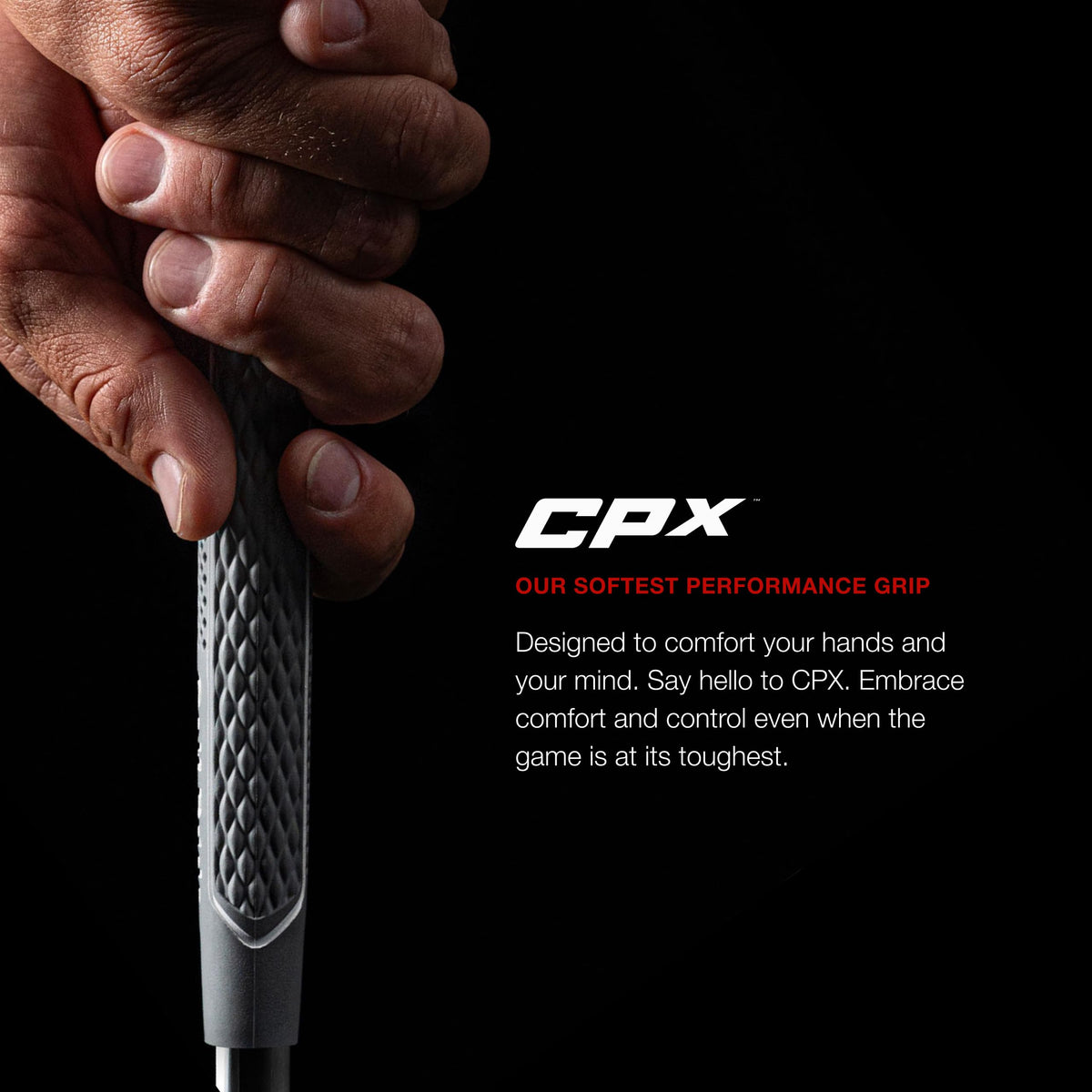 Golf Pride CPX with Plus4 technology shown on lower hand area for lighter grip pressure