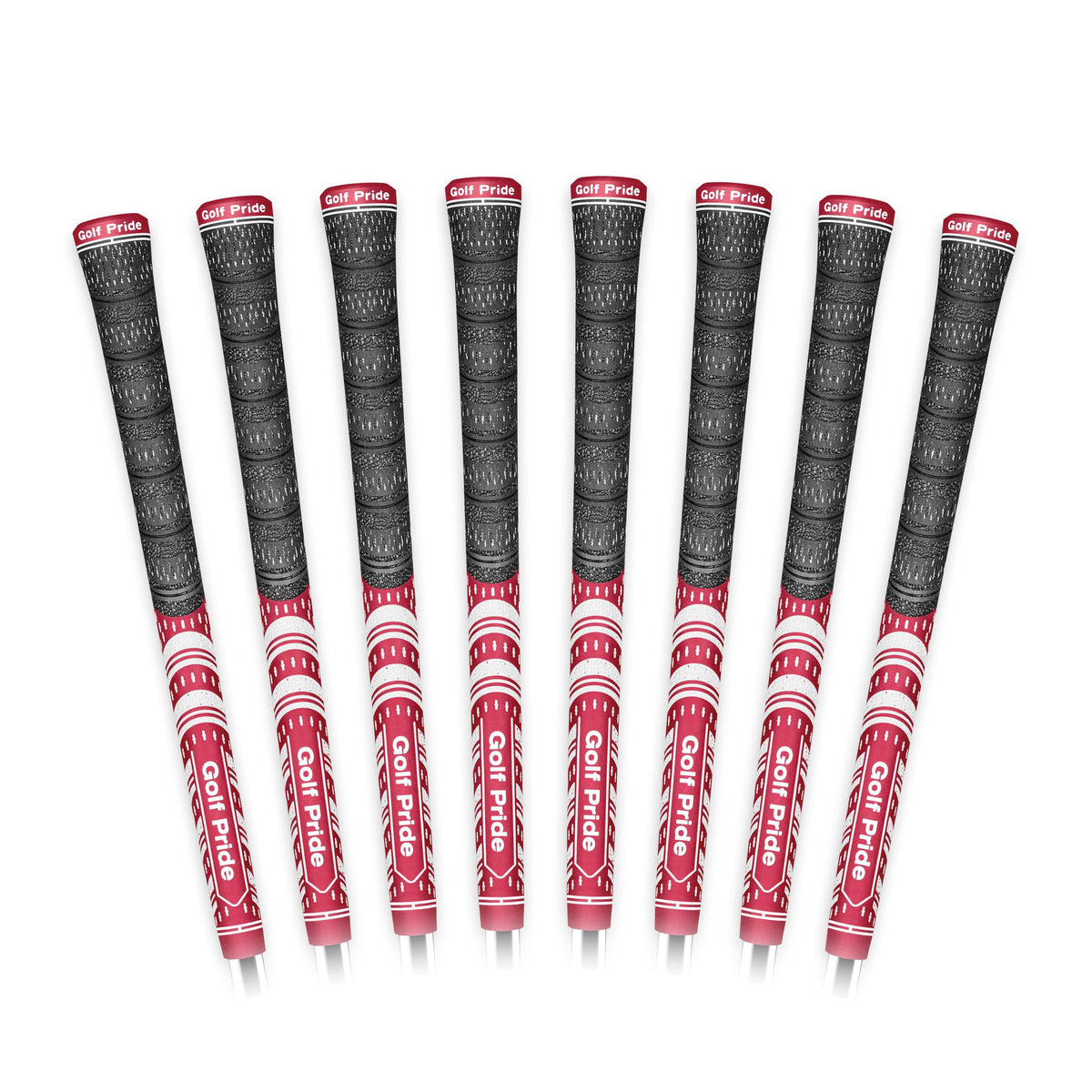 Golf Pride MCC all-weather hybrid grip closeup highlights dual-material stability for confident swings.