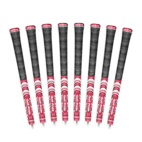 Golf Pride MCC all-weather hybrid grip closeup highlights dual-material stability for confident swings.