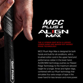 Golf Pride MCC Plus4 ALIGN MAX raised ridge close-up highlights longer, firmer alignment aid.