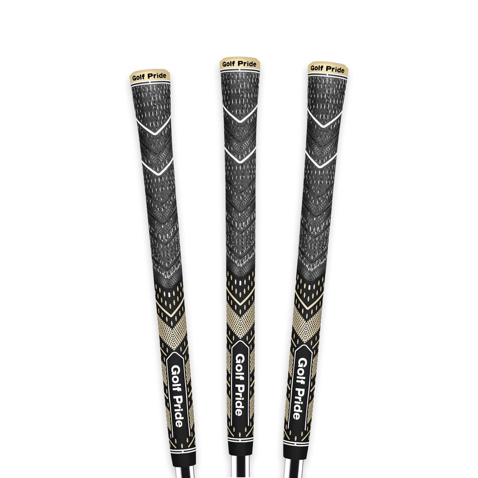 Golf Pride MCC Plus4 grip closeup shows multi-material texture for all-weather grip.