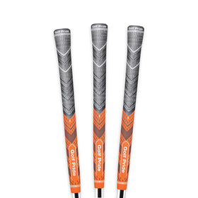 Golf Pride MCC Plus4 orange all-weather grip with brushed cotton cord and rubber for confident feel.