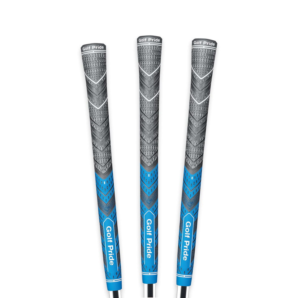 Golf Pride MCC Plus4 all-weather hybrid grip in blue improves control in varying conditions.
