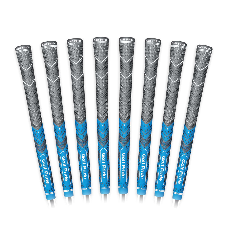 Golf Pride MCC Plus4 blue all weather hybrid grip close up for confident swings