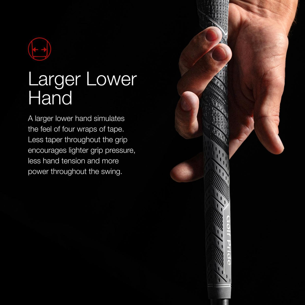 Golf Pride MCC Plus4 lower-hand diameter mimics four extra wraps for smoother swings.