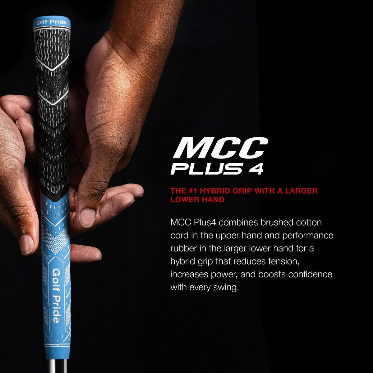 Golf Pride MCC Plus4 lower rubber texture close-up shows moisture-wicking grip.