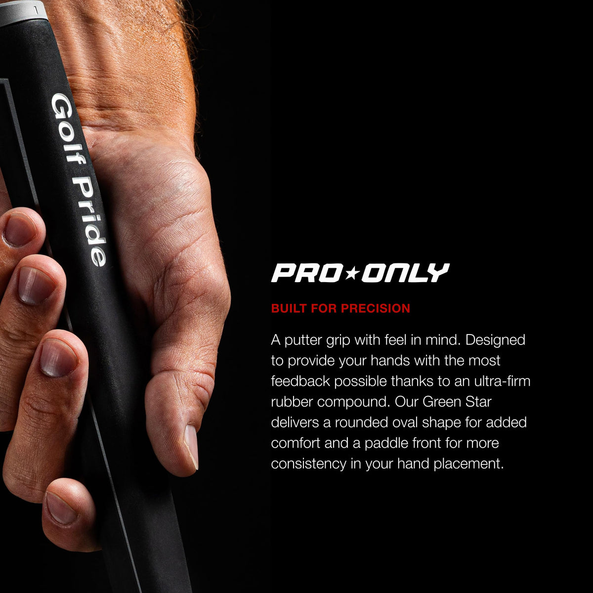 Golf Pride Pro Only grip showing arched front paddle for alignment
