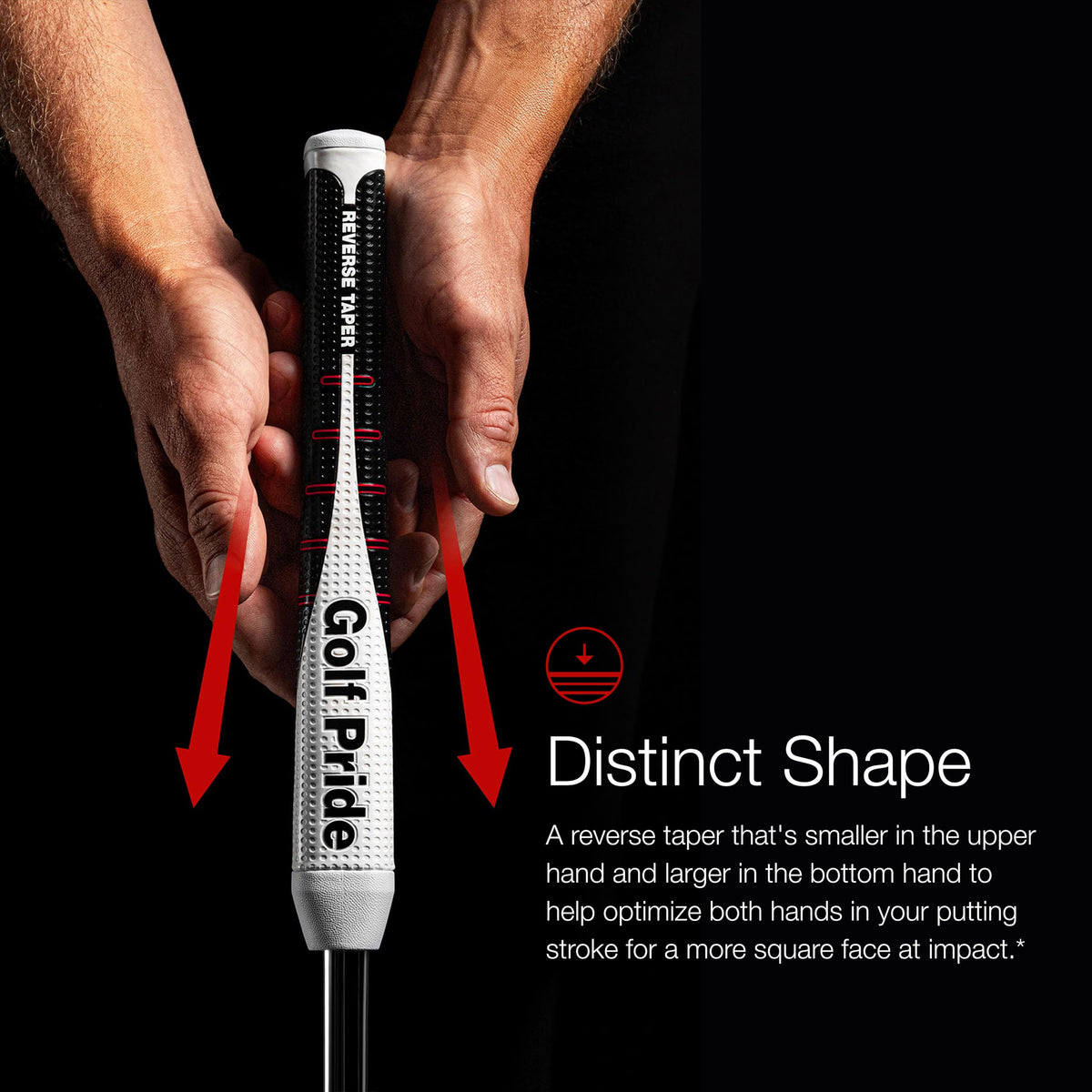 Golf Pride Reverse Taper grip texture demonstrates uniform dimples for consistent traction