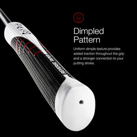 Golf Pride Reverse Taper grip with dimpled texture enhances hand traction.
