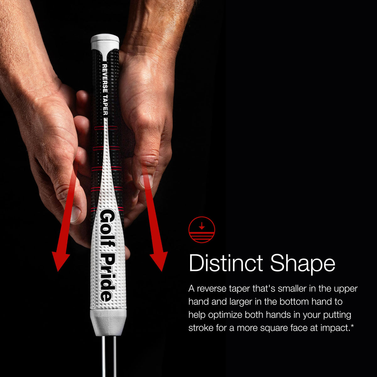 Medium size Golf Pride Reverse Taper grip for versatile hand fit.