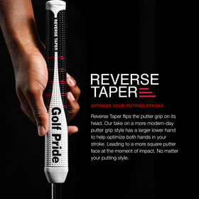 Golf Pride Reverse Taper grip with soft tacky surface boosts comfort in all conditions