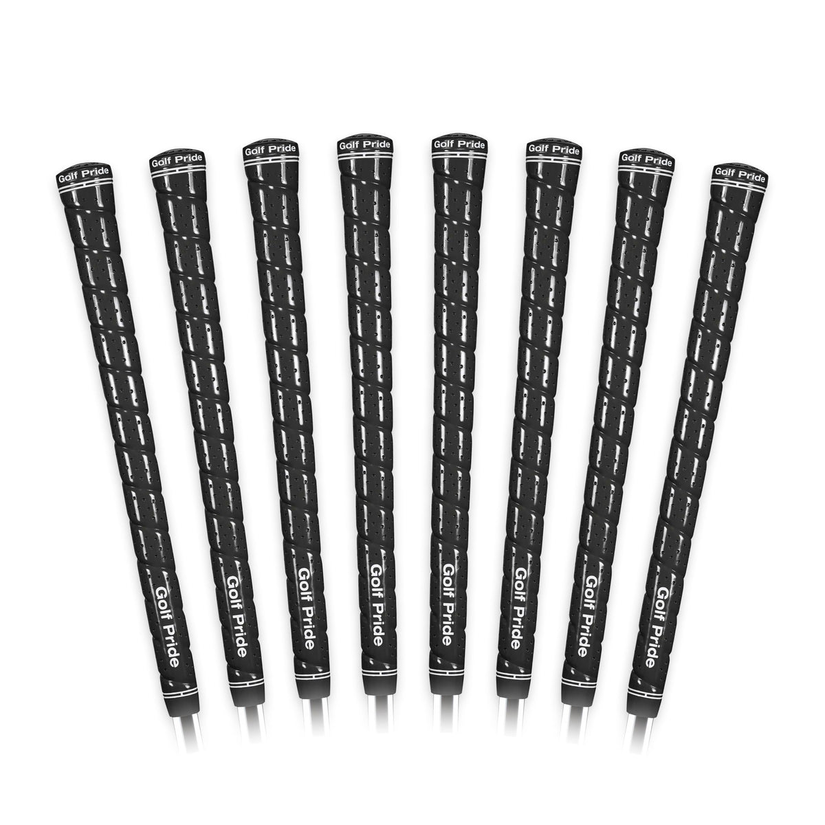 Golf Pride Tour Wrap grip front view showing classic wrap texture and bold black finish for confident grip