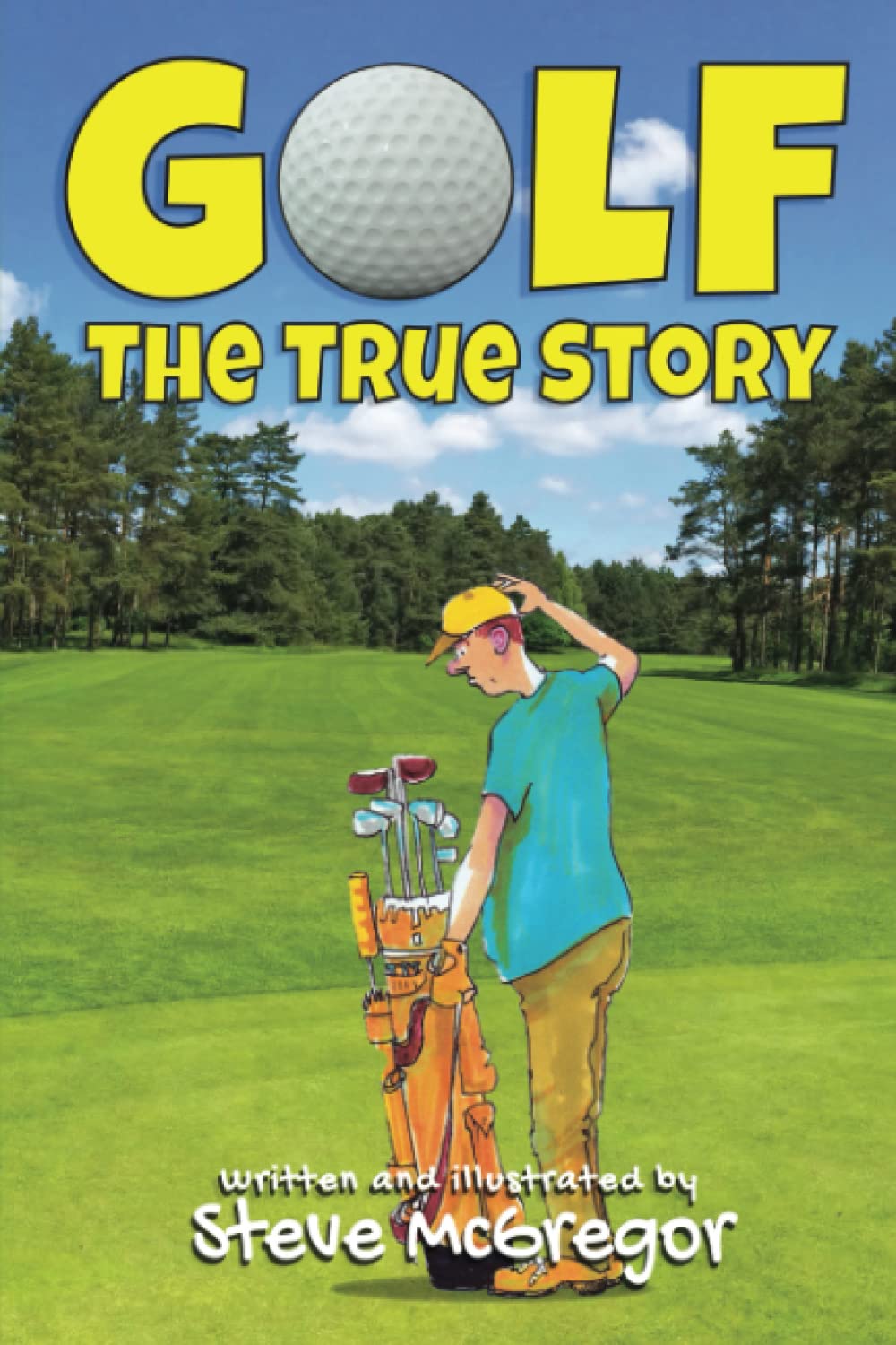 Golf: The True Story cover with playful illustrations for a humorous history read.