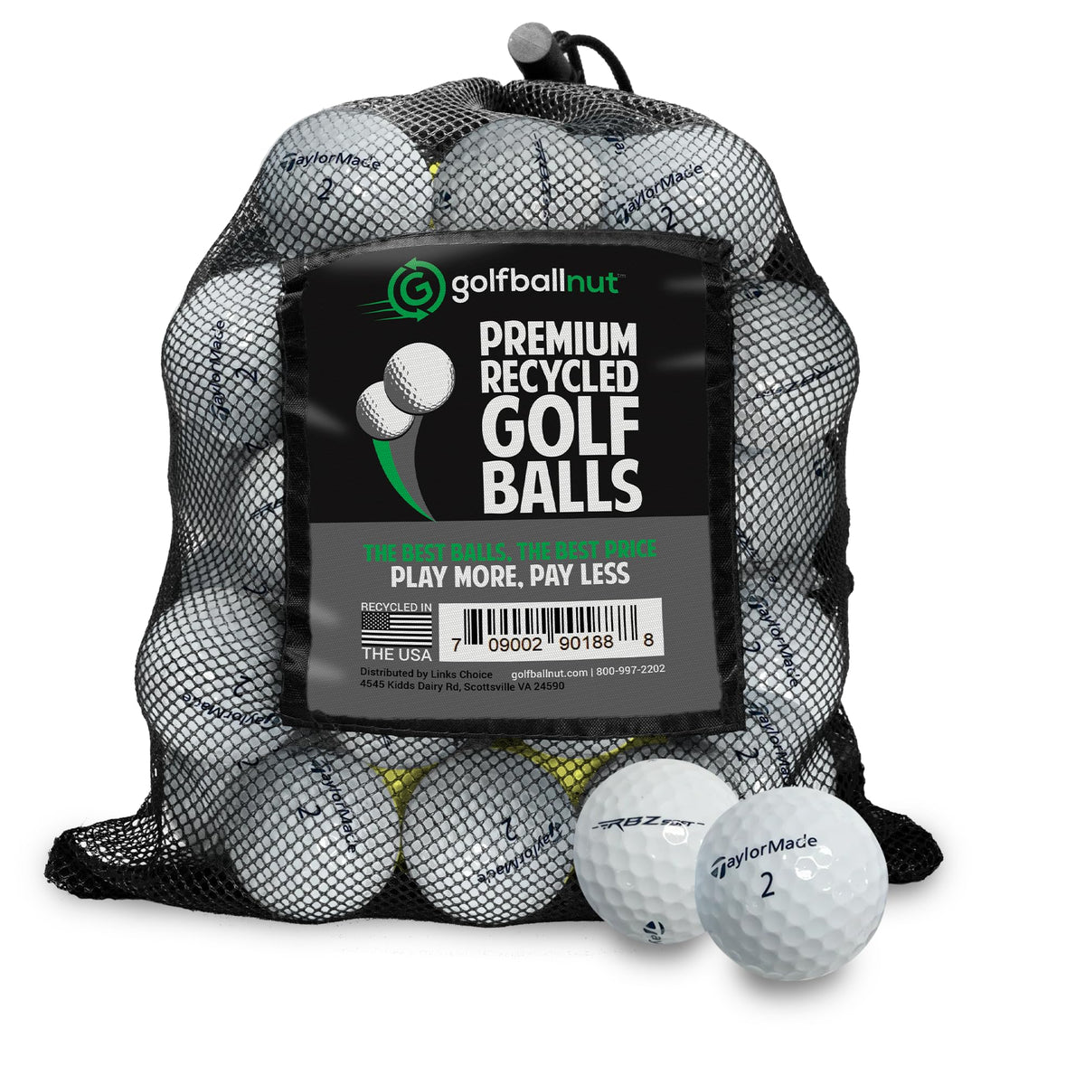 GolfBall Nut 48-pack with mesh bag for easy storage and transport on the course.