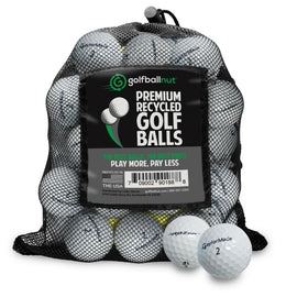GolfBall Nut 48-pack with mesh bag for easy storage and transport on the course.