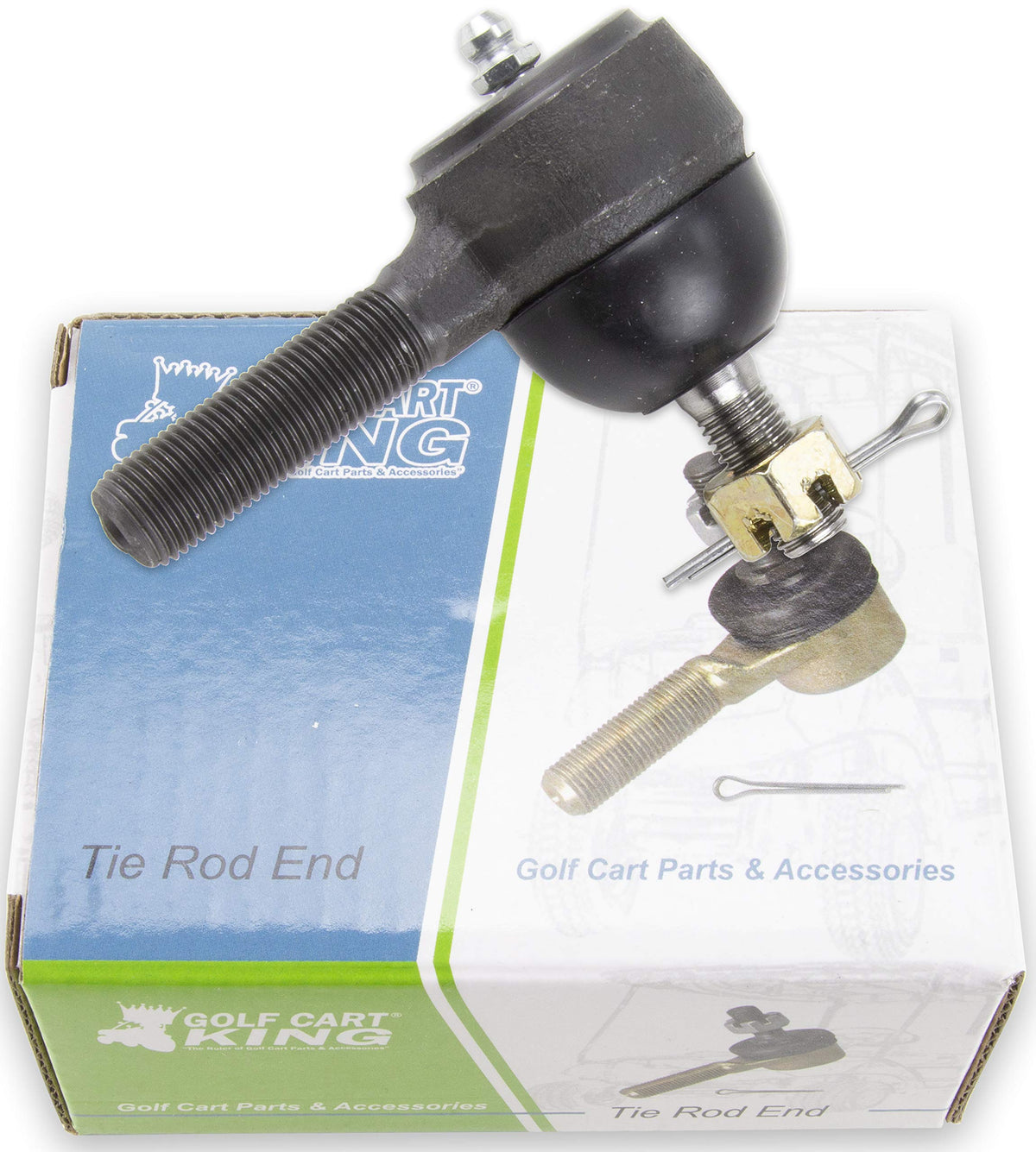 Golf Cart King right thread tie rod end assembly for Club Car DS — front view, improved steering control.