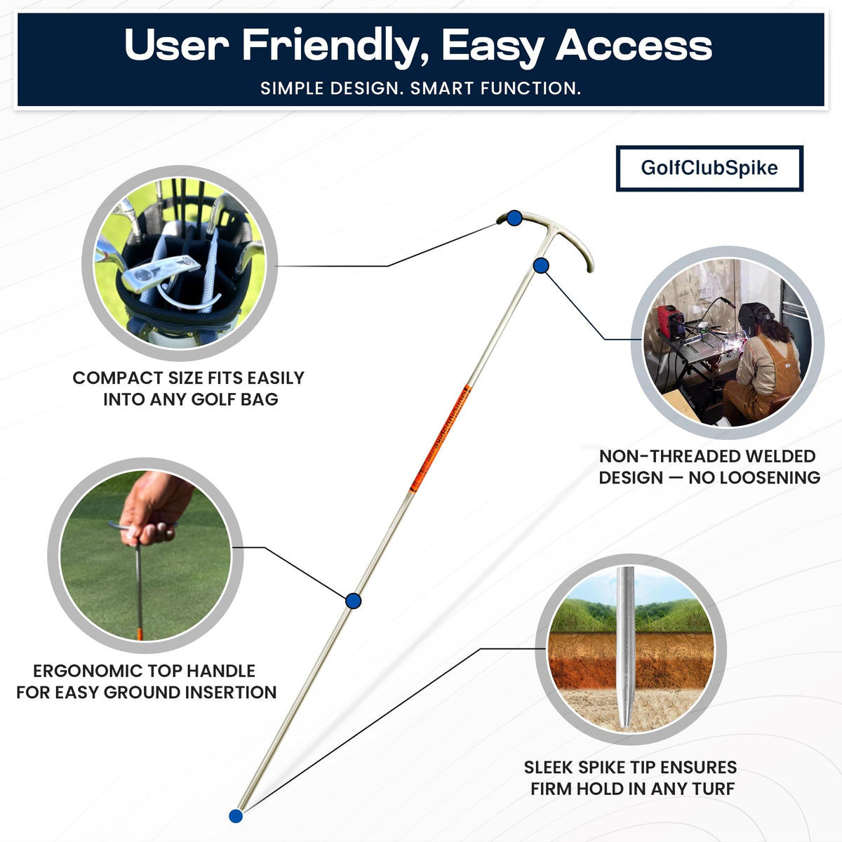 GolfClubSpike disability-friendly design reduces bending and eases setup