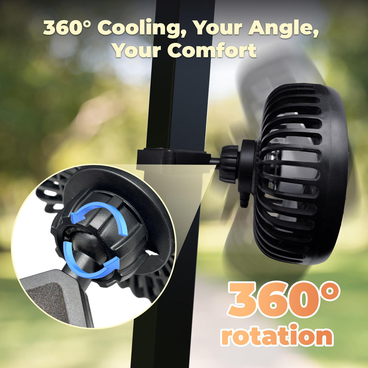 GOLFCOZER golf cart fan head rotates 360 degrees for directing breeze
