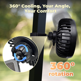 GOLFCOZER golf cart fan head rotates 360 degrees for directing breeze