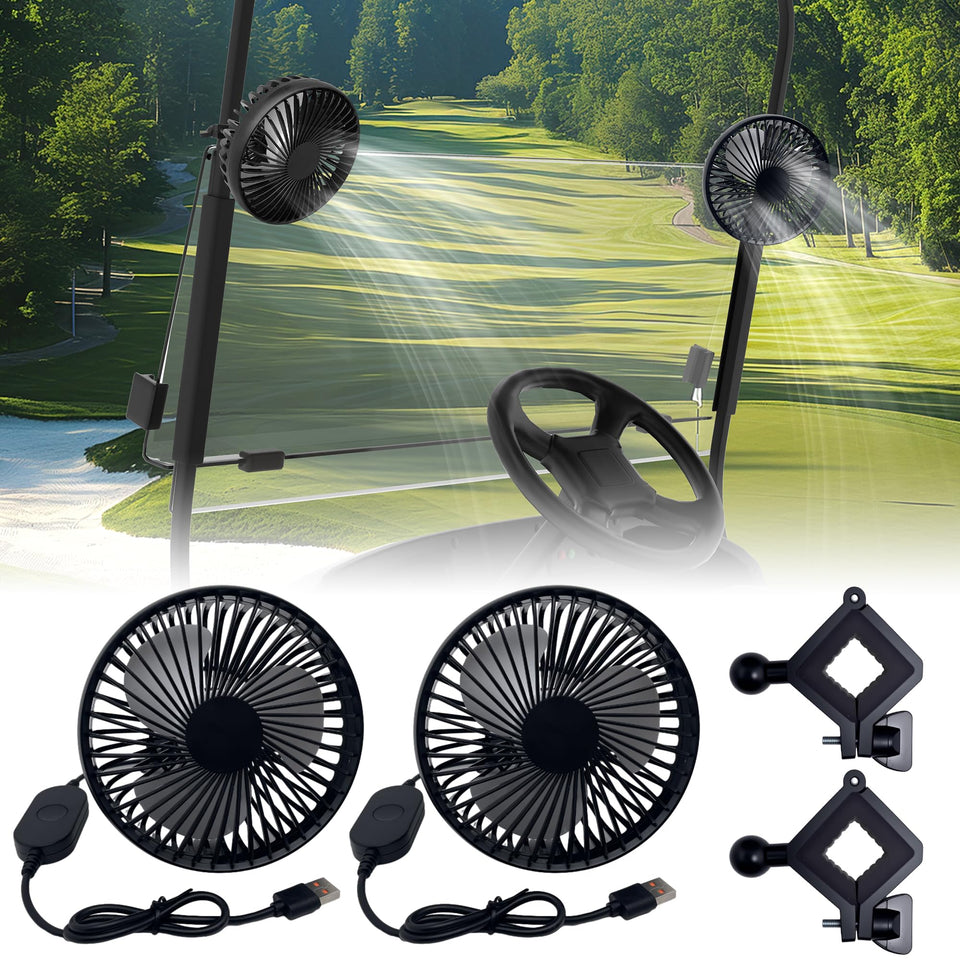 GOLFCOZER golf cart fan clip-mount on square frame delivers stable airflow