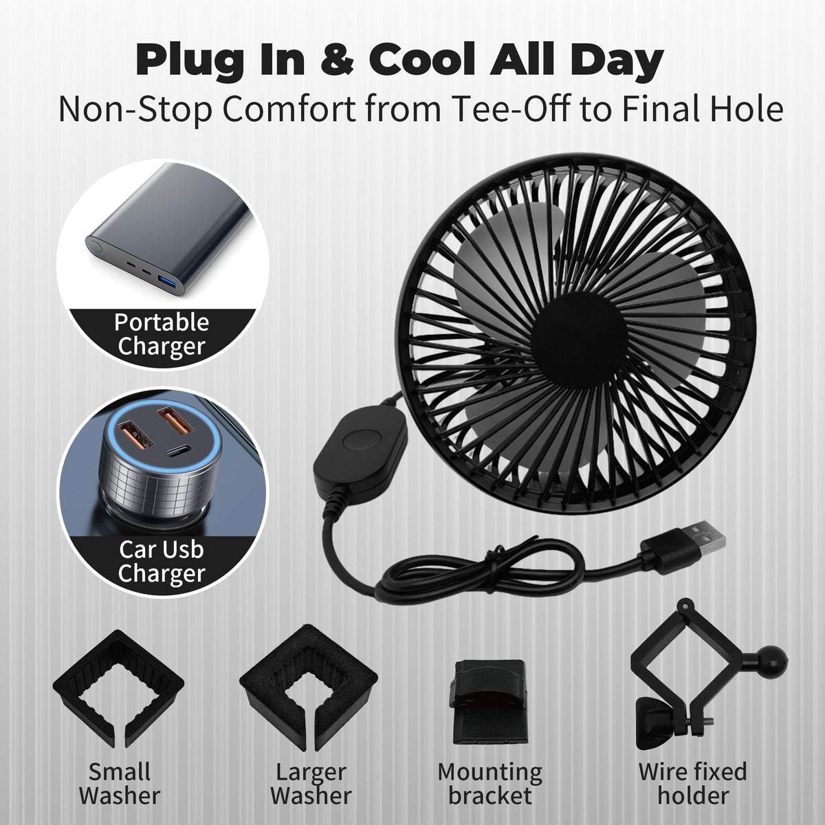 GOLFCOZER portable golf cart fan enhances comfort on hot rounds