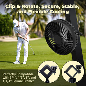 GOLFCOZER golf cart fan secured by a sturdy bracket for rough terrain