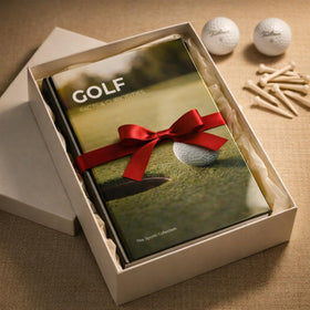 Golffacts Curiosities coffee table setup blends sport decor with modern style.