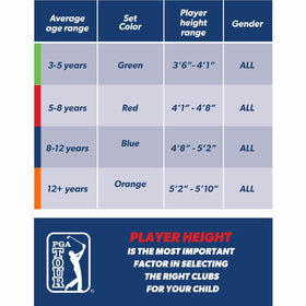 Golfgen set suited for ages 5-8 and 4'1-4'8" heights.