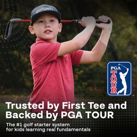 Golfgen Tee-Up size options with color-coded height ranges for kids